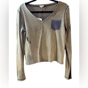 POL Distressed Olive Long Sleeve Top women's medium
